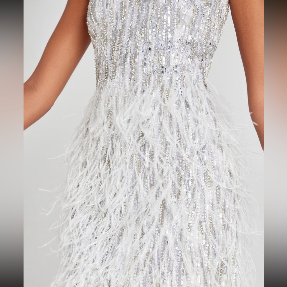 White & silver Sequin and Feather Dress - Picture 6 of 11